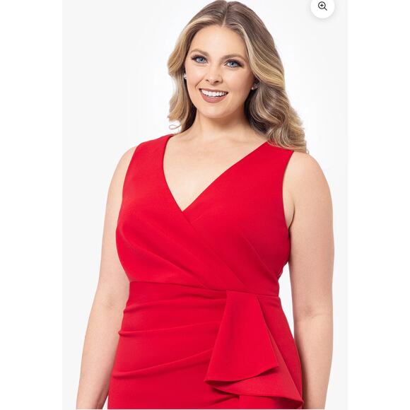 Betsy & Adam "Candace" Long V- Neck Hi Low Cascade Dress Plus Size 18W NWT - Picture 2 of 12